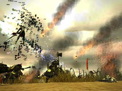 Mortars fire into charging Orcs